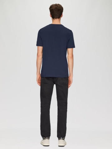 Tricou barbati cu maneca scurta, imprimeu in partea din fata si croiala Regular Fit, Bleumarin inchis - Img 5