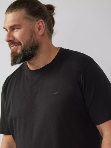 Tricou cu maneca scurta si decolteu la baza gatului, barbati big sizes, Negru - Img 4