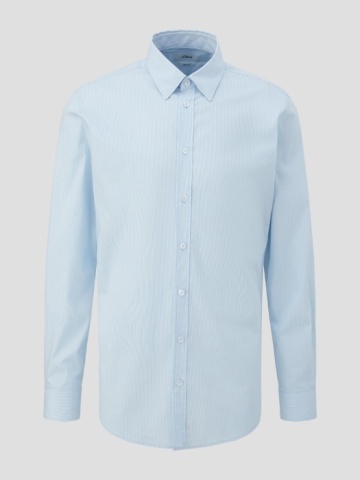 Camasa barbati cu maneca lunga, imprimeu in dungi, croiala Tailored fit, Albastru deschis - Img 6