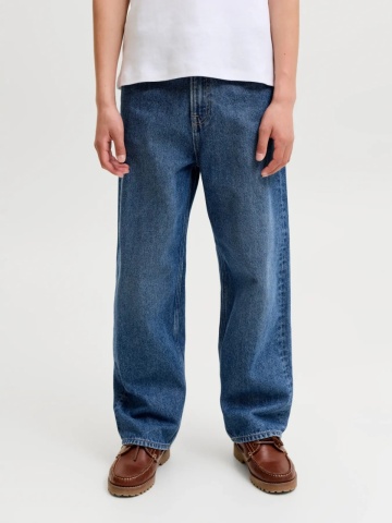 Jack & Jones Blugi baieti, ALEX, cu talie inalta si croiala Baggy fit, Albastru inchis