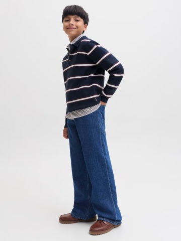 Jack & Jones Blugi baieti, JJIDAVE JJJAX, cu talie inalta si croiala Baggy fit, Albastru inchis - Img 5