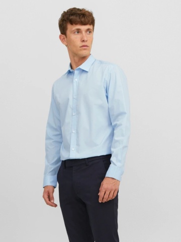 Jack & Jones Camasa barbati, din amestec de bumbac, Slim Fit, Albastru deschis - Img 2