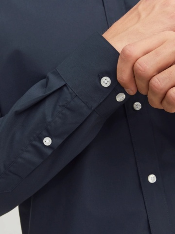 Jack & Jones Camasa barbati, din amestec de bumbac, Slim Fit, Bleumarin inchis - Img 4