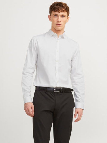 Jack & Jones Camasa barbati, din bumbac, croiala Slim fit, Blacardiff, Alb