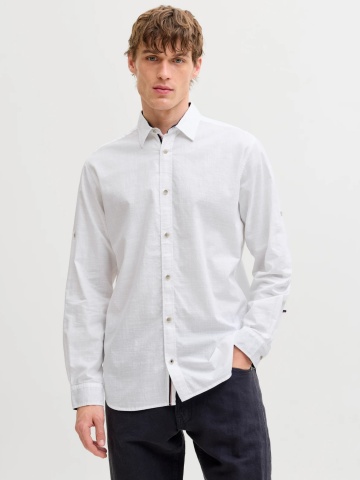 Jack & Jones Camasa barbati, Regular fit, Henry, din bumbac, Alb