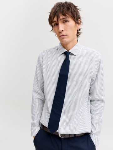 Jack & Jones Camasa non-iron barbati din bumbac organic, Slim Fit, JPRBLAPARKER, Alb - Img 3