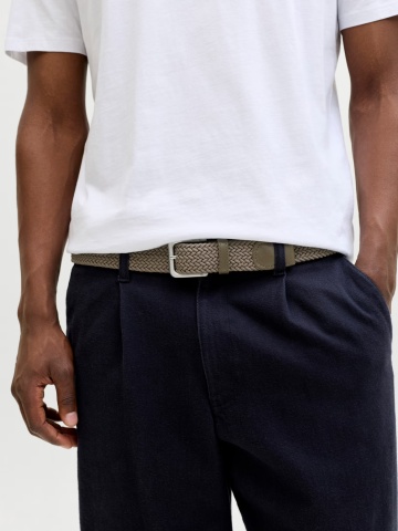 Jack & Jones Curea impletita, barbati, catarama cu stift, Olive - Img 5