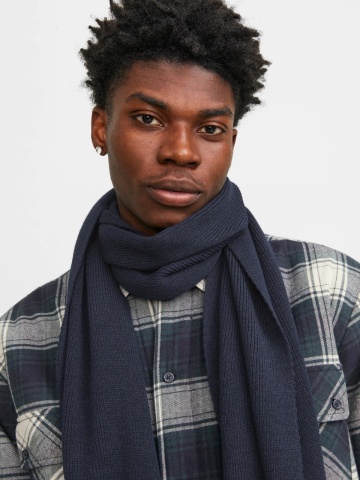 Jack & Jones Fular barbati, cu textura striata, Bleumarin inchis - Img 3