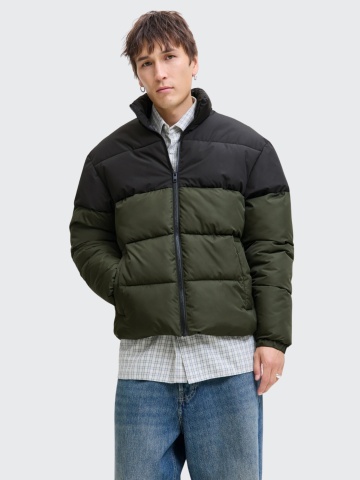 Jack & Jones Geaca pufoasa, barbati, fara gluga, rezistenta la vant, Verde inchis