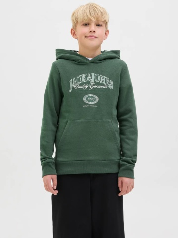 Jack & Jones Hanorac baieti cu imprimeu cu logo si buzunar tip marsupiu, Verde
