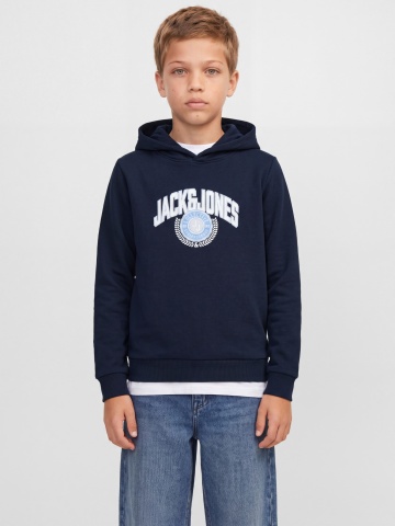 Jack & Jones Hanorac baieti, Regular Fit, fara buzunare, cu imprimeu cu logo, JJCOLLEGEY, Bleumarin inchis
