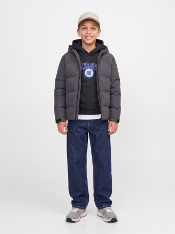 Jack & Jones Hanorac baieti, Regular Fit, fara buzunare, cu imprimeu cu logo, JJCOLLEGEY, Gri inchis - Img 5