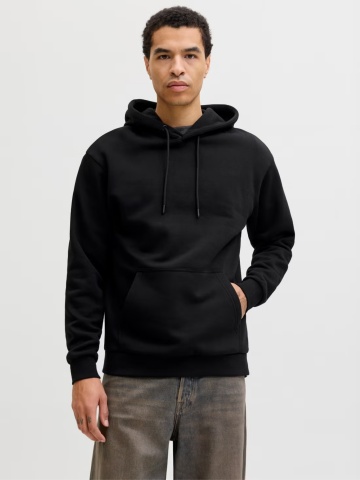 Jack & Jones Hanorac barbati, cu buzunar tip marsupiu, Relaxed Fit, JJEBRADLEY, Negru