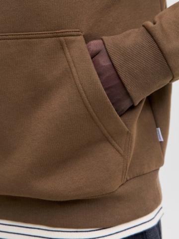 Jack & Jones Hanorac barbati, cu buzunar tip marsupiu, Relaxed Fit, JJEBRADLEY, Maro - Img 4