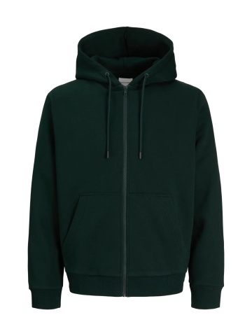 Jack & Jones Hanorac barbati, cu fermoar si gluga, Regular fit, JJEBRADLEY, Verde inchis