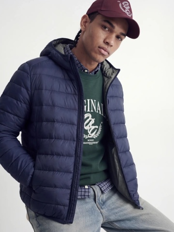 Jack & Jones Jacheta barbati, PUFFER, cu puf de rata, Regular fit, JJEBERG, Bleumarin inchis - Img 3
