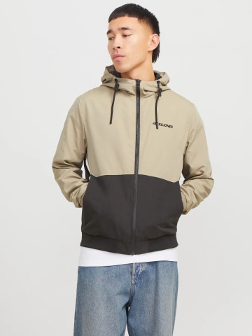 Jack & Jones Jacheta bomber cu gluga, JJERUSH HOOD, Bej/Negru
