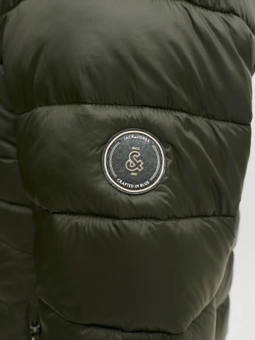 Jack & Jones Jacheta matlasata, barbati, cu gluga, Regular fit, JJEKINGSLEY, Verde inchis - Img 4