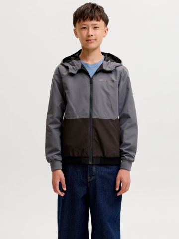 Jack & Jones Jacheta softshell, baieti, cu gluga, Regular fit, Gri inchis