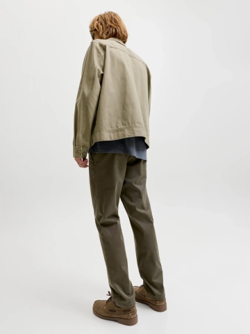 Jack & Jones, Pantaloni chino barbati, cu talie medie, Regular Fit, Jpstollie, Verde inchis - Img 6