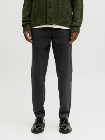 Jack & Jones, Pantaloni chino barbati, Kenso, casual, cu talie medie si croiala Conica, Negru