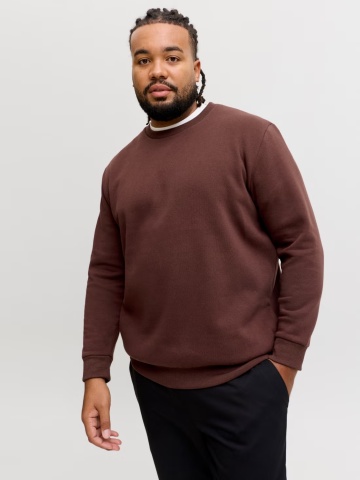 Jack & Jones Plus Bluza barbati big sizes, cu decolteu la baza gatului, Relaxed Fit, JJEBRADLEY, Visiniu - Img 3