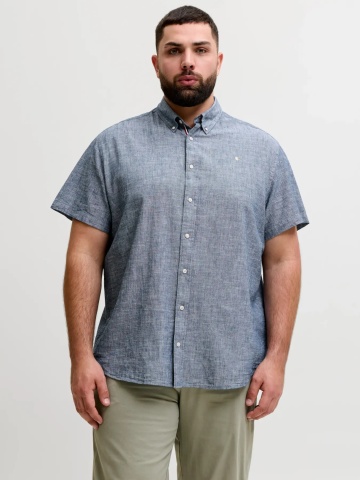Jack & Jones Plus Camasa barbati big sizes, din amestec de in si bumbac, Gri albastrui