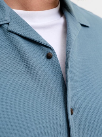 Jack & Jones Plus Camasa Waffle, barbati big sizes, Resort Shirt, Albastru inchis - Img 4
