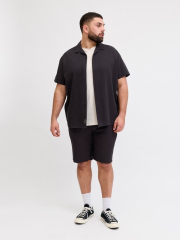 Jack & Jones Plus Camasa Waffle, barbati big sizes, Resort Shirt, Negru - Img 6