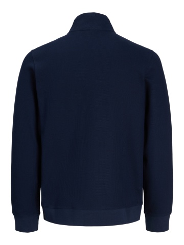 Jack & Jones Plus Cardigan tricotat barbati big sizes cu guler inalt, din bumbac organic, Regular fit, JPRBLUALVES, Bleumarin inchis - Img 8