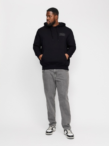 Jack & Jones Plus Hanorac fara fermoar, barbati big sizes, cu logo, Negru - Img 6
