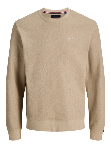 Jack & Jones Plus Pulover barbati din bumbac organic, decolteu la baza gatului, Regular Fit, JPRBLUALVES, Bej - Img 7