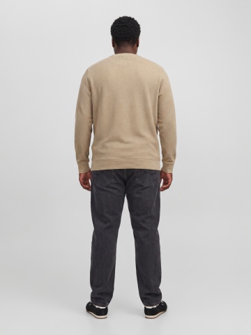 Jack & Jones Plus Pulover barbati din bumbac organic, decolteu la baza gatului, Regular Fit, JPRBLUALVES, Bej - Img 5
