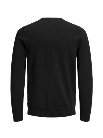 Jack & Jones Plus Pulover tricotat barbati big sizes, din bumbac organic, cu decolteu la baza gatului, Regular Fit, JJEBASIC, Negru - Img 8