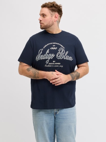 Jack & Jones Plus Tricou barbati big sizes, Denver, cu imprimeu text, Bleumarin inchis