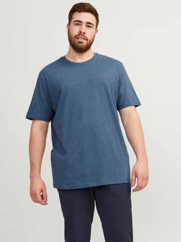 Jack & Jones Plus Tricou barbati big sizes, din bumbac organic, Standard Fit, PAULOS, Albastru inchis