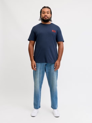 Jack & Jones Plus Tricou barbati big sizes, din bumbac, Regular fit, JJRUSH, Bleumarin inchis - Img 5
