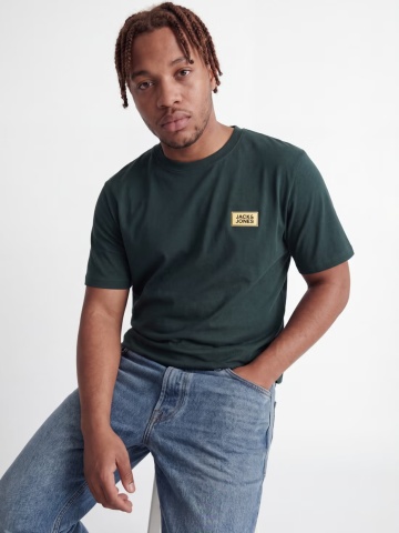 Jack & Jones Plus Tricou barbati big sizes, din bumbac, Regular fit, JJRUSH, Verde inchis - Img 3