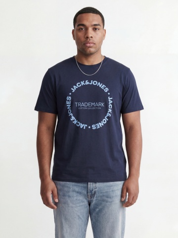Jack & Jones Plus Tricou barbati big sizes, din bumbac, Regular Fit, JJBENSON, Bleumarin inchis