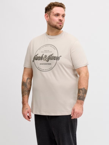 Jack & Jones Plus Tricou barbati big sizes, imprimeu text cu logo, Crem