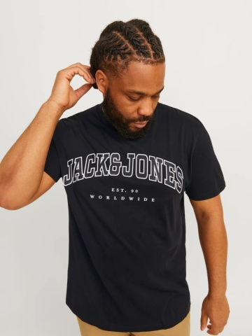 Jack & Jones Plus Tricou barbati big sizes, Relaxed Fit, imprimeu cu logo, Negru - Img 3