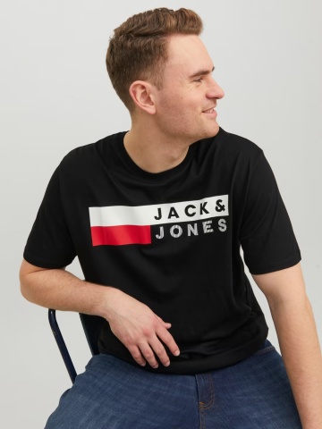 Jack & Jones Plus Tricou la baza gatului, barbati big sizes, din bumbac organic, Regular Fit, Negru - Img 5