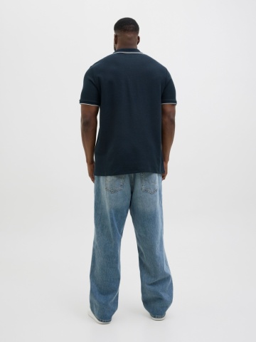 Jack & Jones Plus Tricou polo barbati big sizes, cu logo, Regular fit, Bleumarin inchis - Img 2