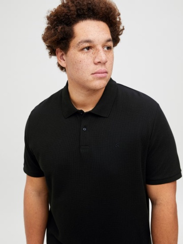 Jack & Jones Plus Tricou polo barbati big sizes, cu logo, Regular fit, Negru - Img 3