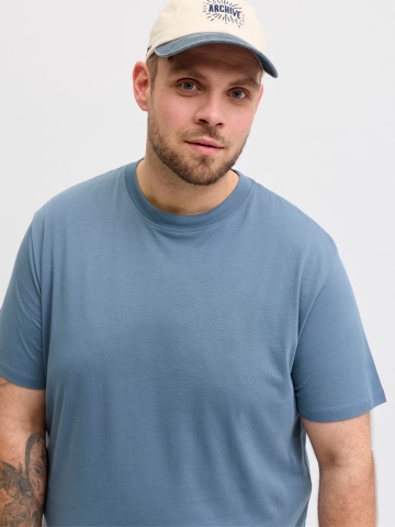 Jack & Jones Plus Tricou simplu barbati big sizes, Bradley, decolteu la baza gatului, Albastru - Img 5