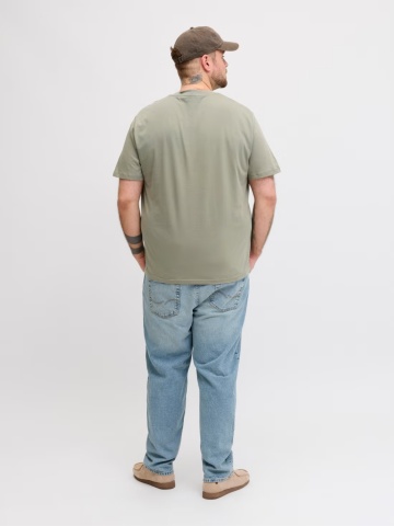 Jack & Jones Plus Tricou simplu barbati big sizes, cu decolteu la baza gatului, Bradley, Olive - Img 2