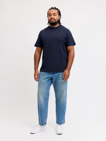 Jack & Jones Plus Tricou simplu, barbati big sizes, din bumbac organic, Relaxed Fit, Bleumarin inchis - Img 6