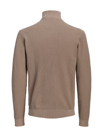 Jack & Jones Pulover barbati cu fermoar la baza gatului, din bumbac organic, JPRBLUSTANLEY, Maro deschis - Img 2