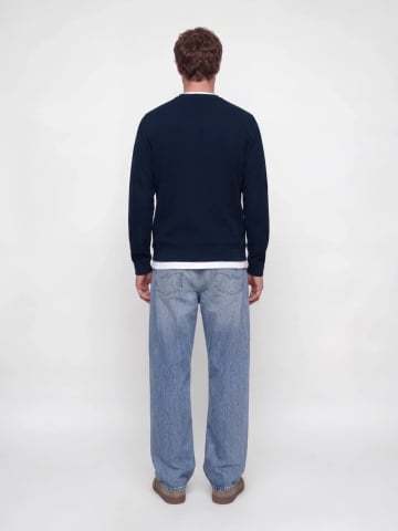 Jack & Jones Pulover barbati din bumbac organic, decolteu la baza gatului, Regular Fit, JPRBLUALVES, Bleumarin inchis - Img 5