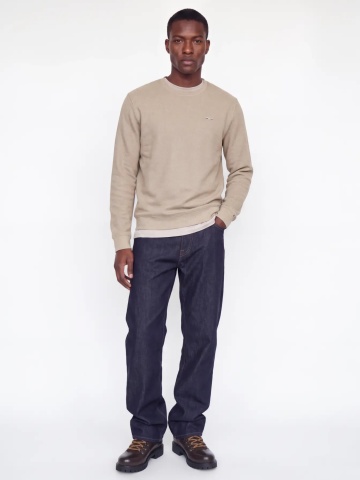 Jack & Jones Pulover barbati din bumbac organic, decolteu la baza gatului, Regular Fit, JPRBLUALVES, Bej - Img 5